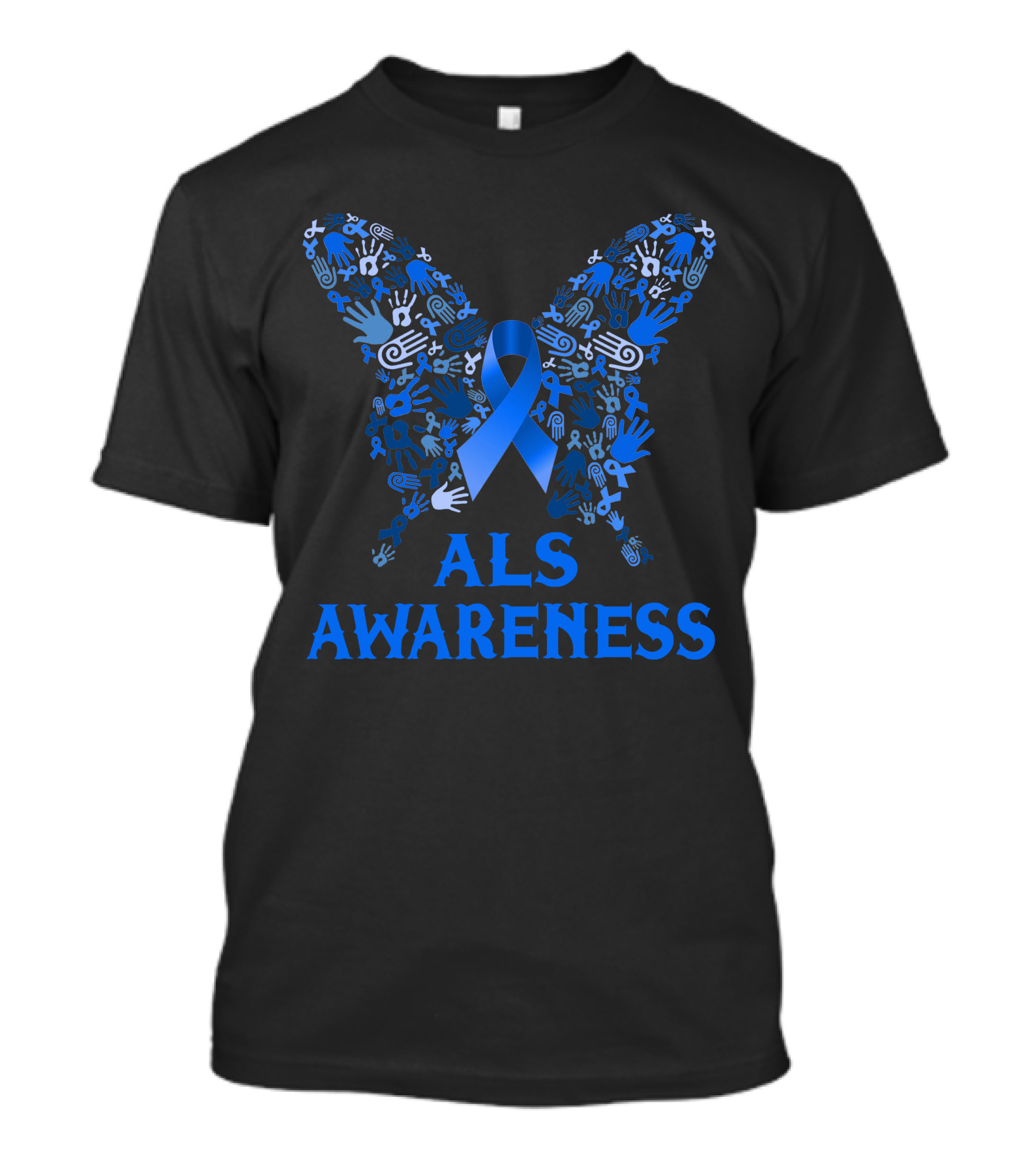 ALS Awareness Butterfly Blue Ribbon Support T-Shirt