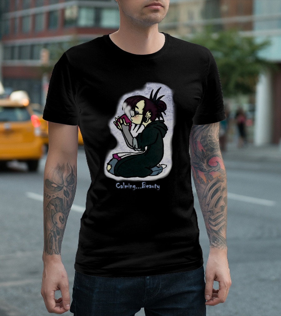 Calming Beauty with Steaming Mug in Hand T-Shirt