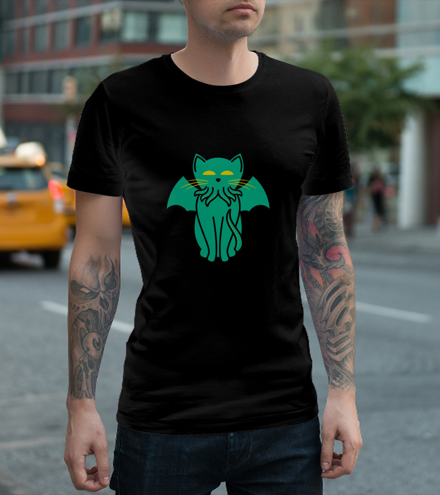 Cathulhu Cthulhu Cat with Bat Wings and Tentacles T-Shirt