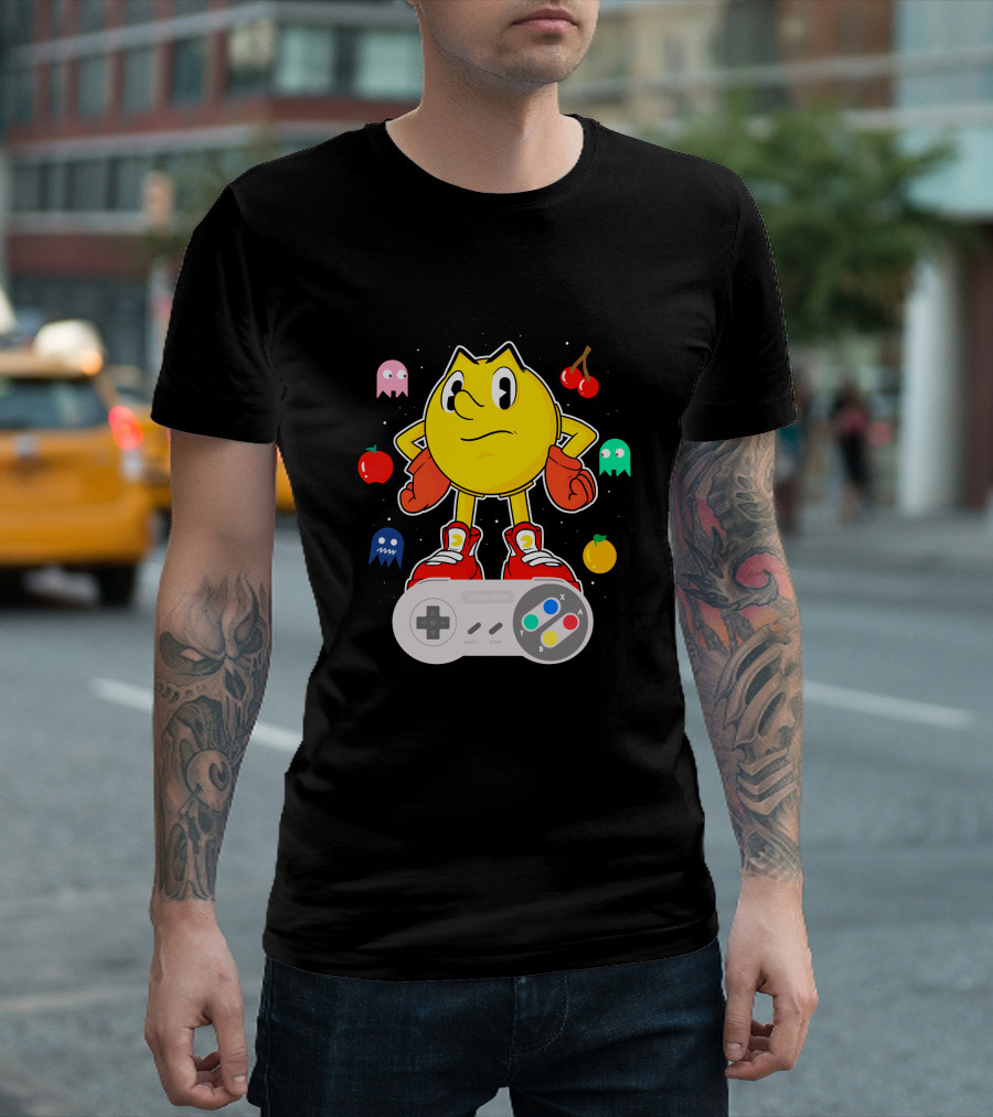 Pac-Man SNES Controller Ghosts and Fruits Retro Mashup T-Shirt