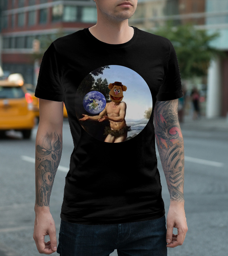 Creation Meets Fozzie Bear Holding Earth in Renaissance T-Shirt