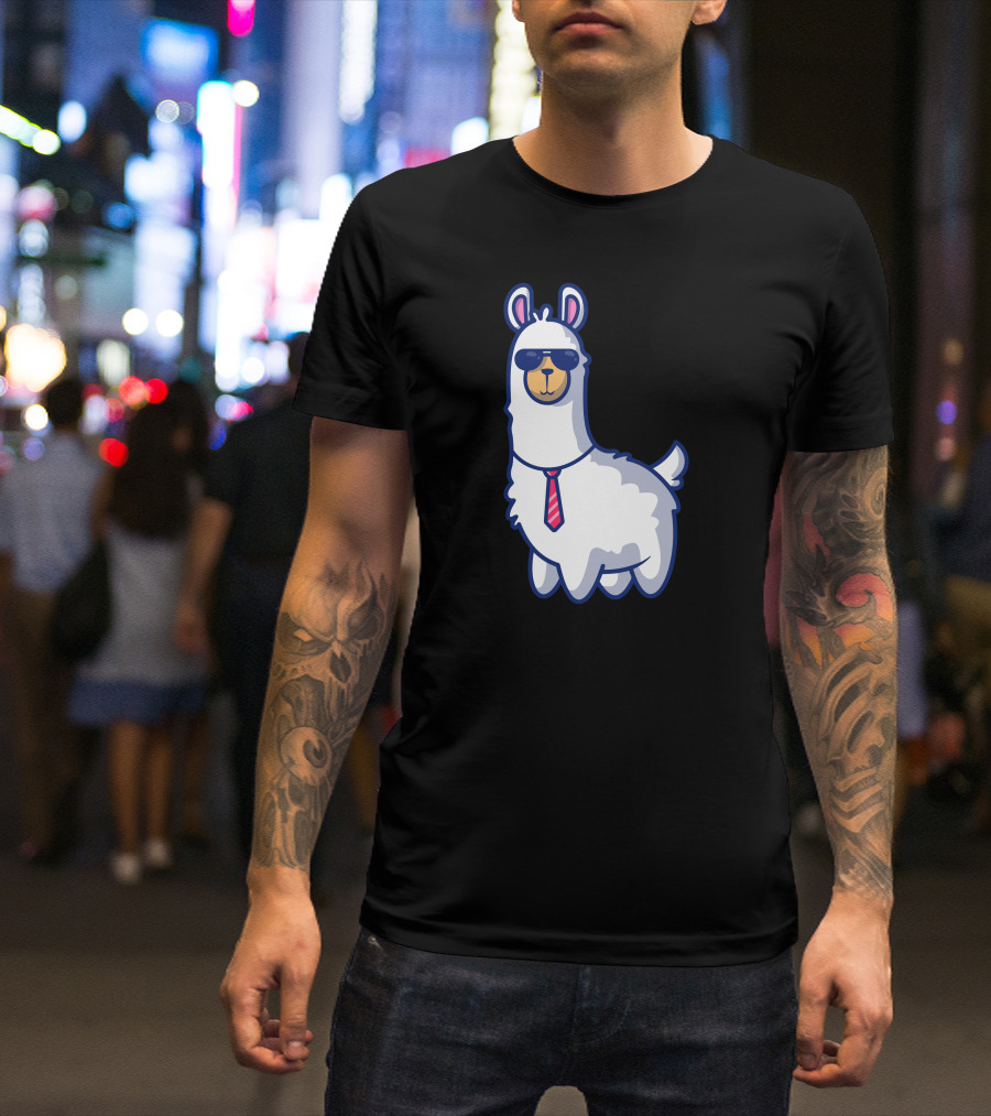 Cool Business Llama With Sunglasses And Tie T-Shirt