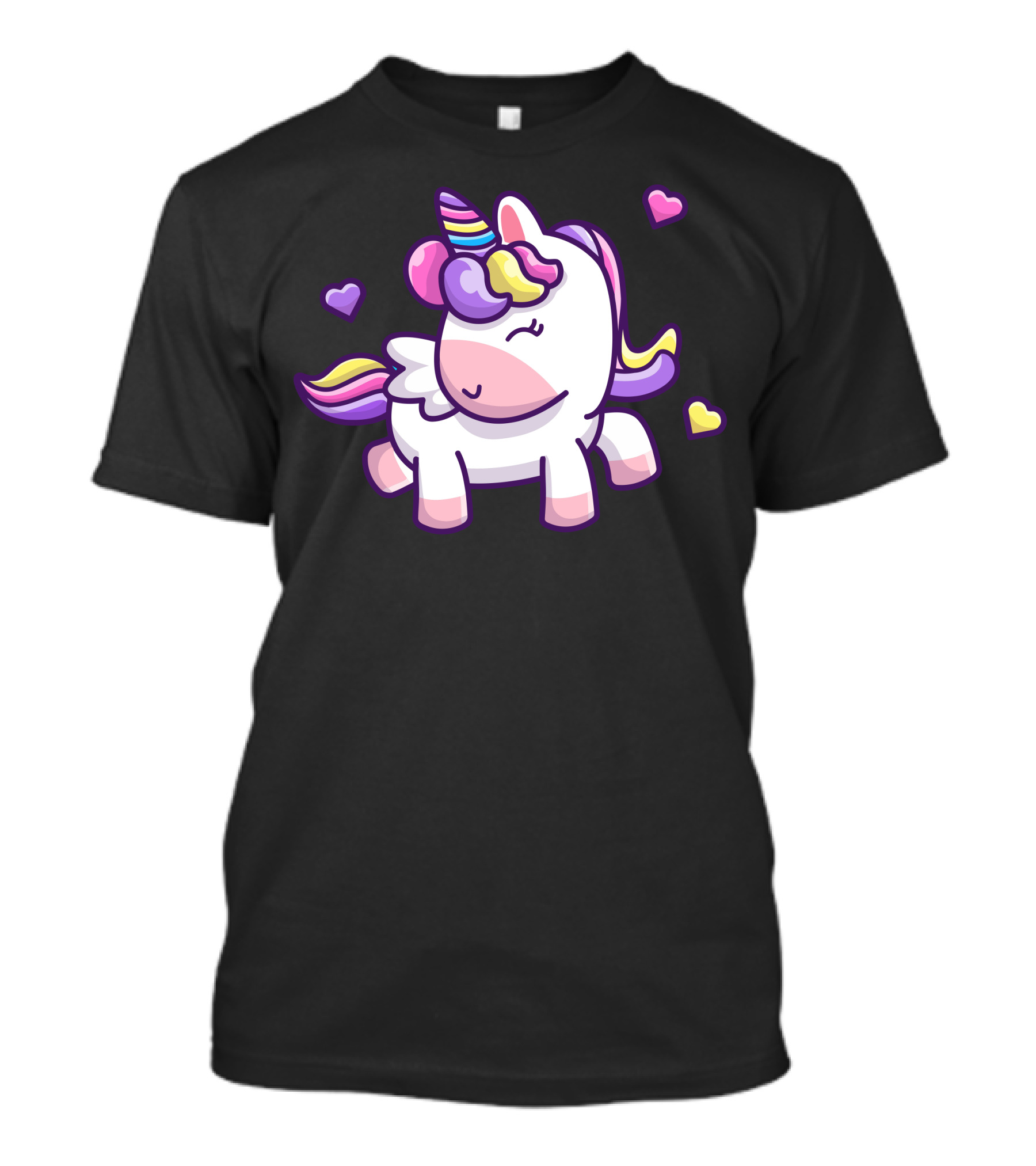 Cute Unicorn Dancing With Colorful Hearts T-Shirt