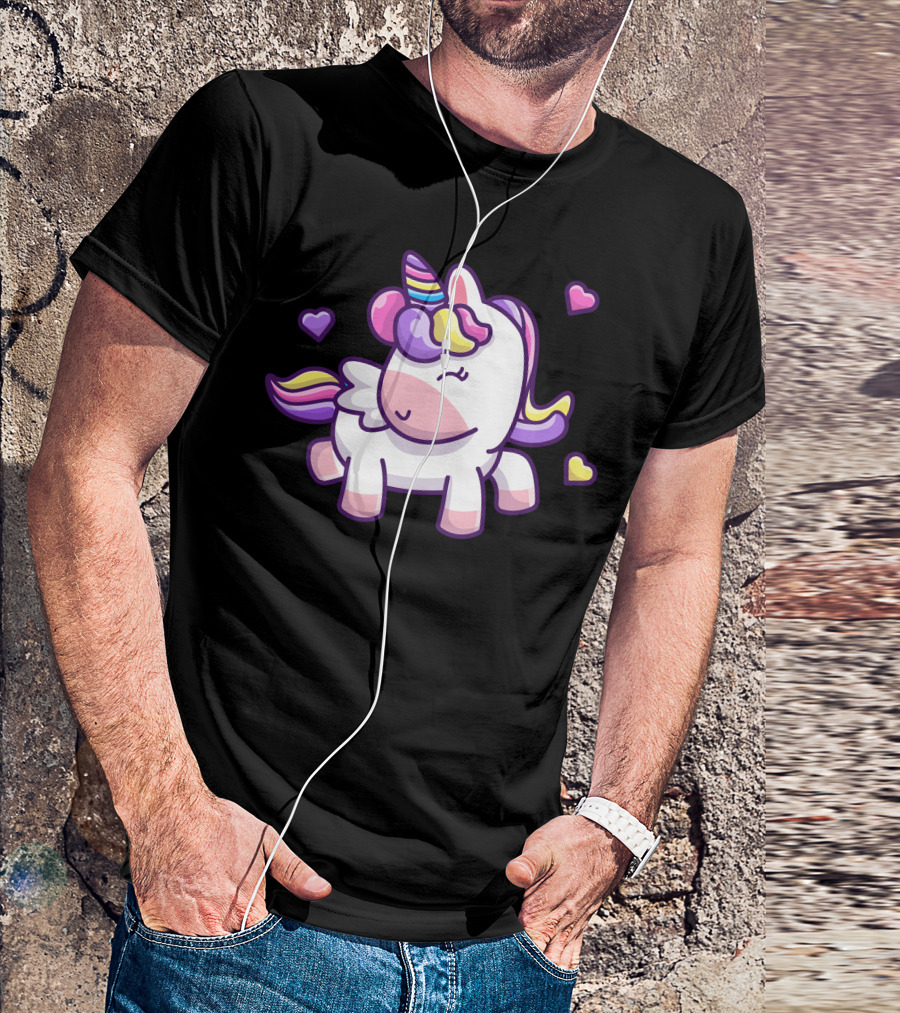 Cute Unicorn Dancing With Colorful Hearts T-Shirt