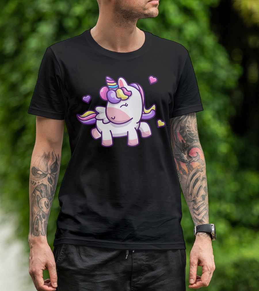 Cute Unicorn Dancing With Colorful Hearts T-Shirt