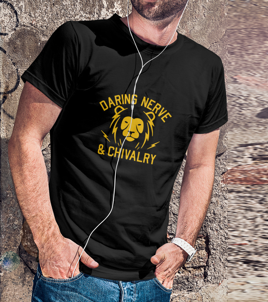 Daring Nerve And Chivalry Lion Icon With Lightning Bolts T-Shirt