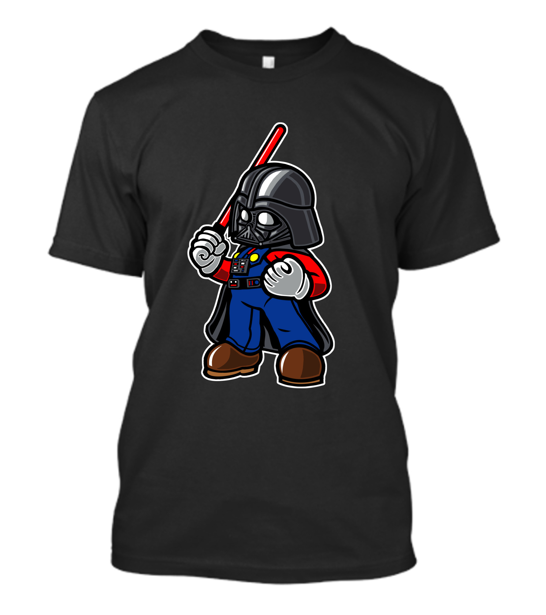 Darth Plumber Crossover With Iconic Helmet And Red Lightsaber T-Shirt