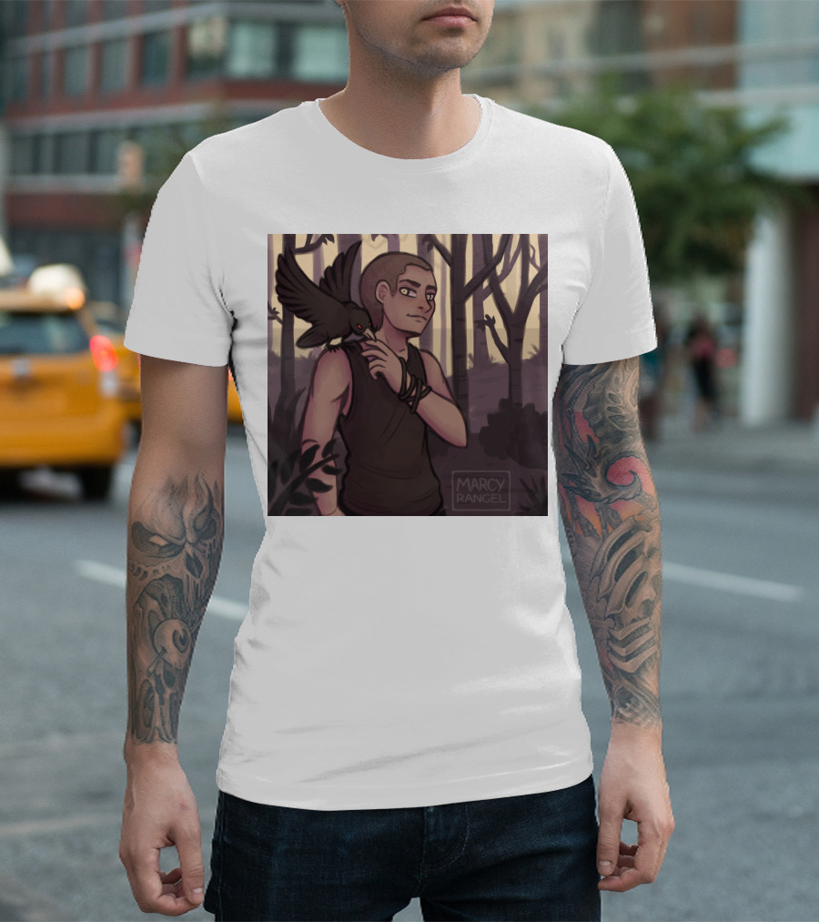 Dreamer Boy Forest Scene Marcy Rangel Art with Raven T-Shirt