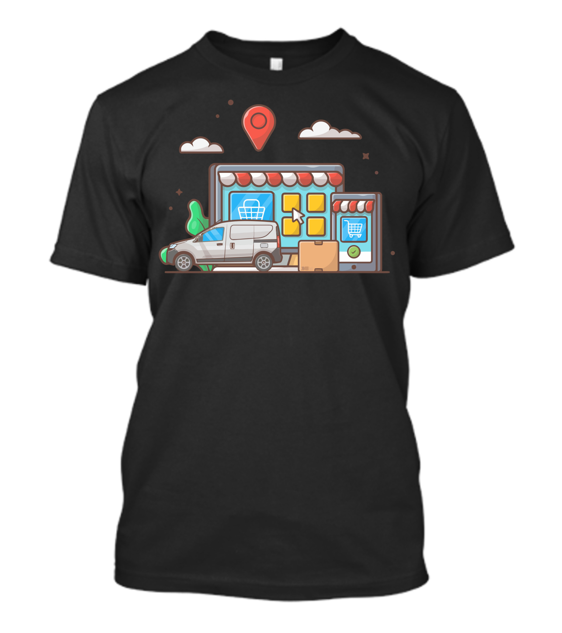 E Commerce Delivery Van Shopping Mobile And Desktop Icons T-Shirt