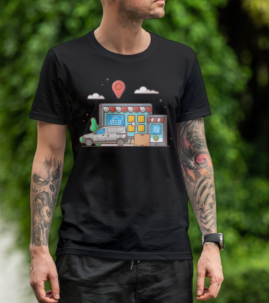 E Commerce Delivery Van Shopping Mobile And Desktop Icons T-Shirt