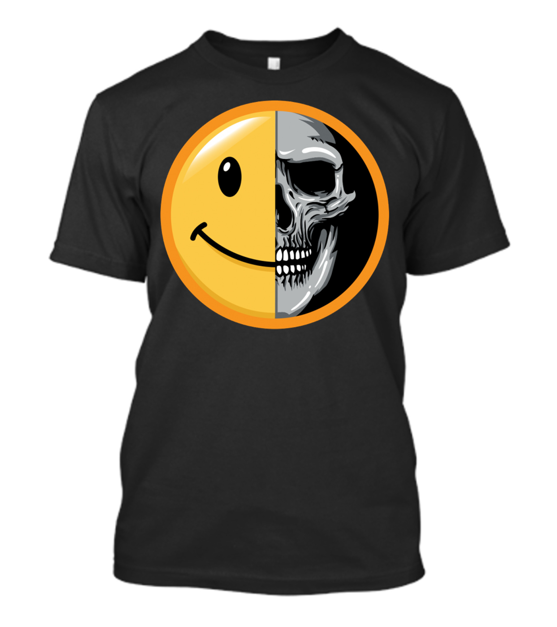 Emoticon Smile Half Skull Face T-Shirt