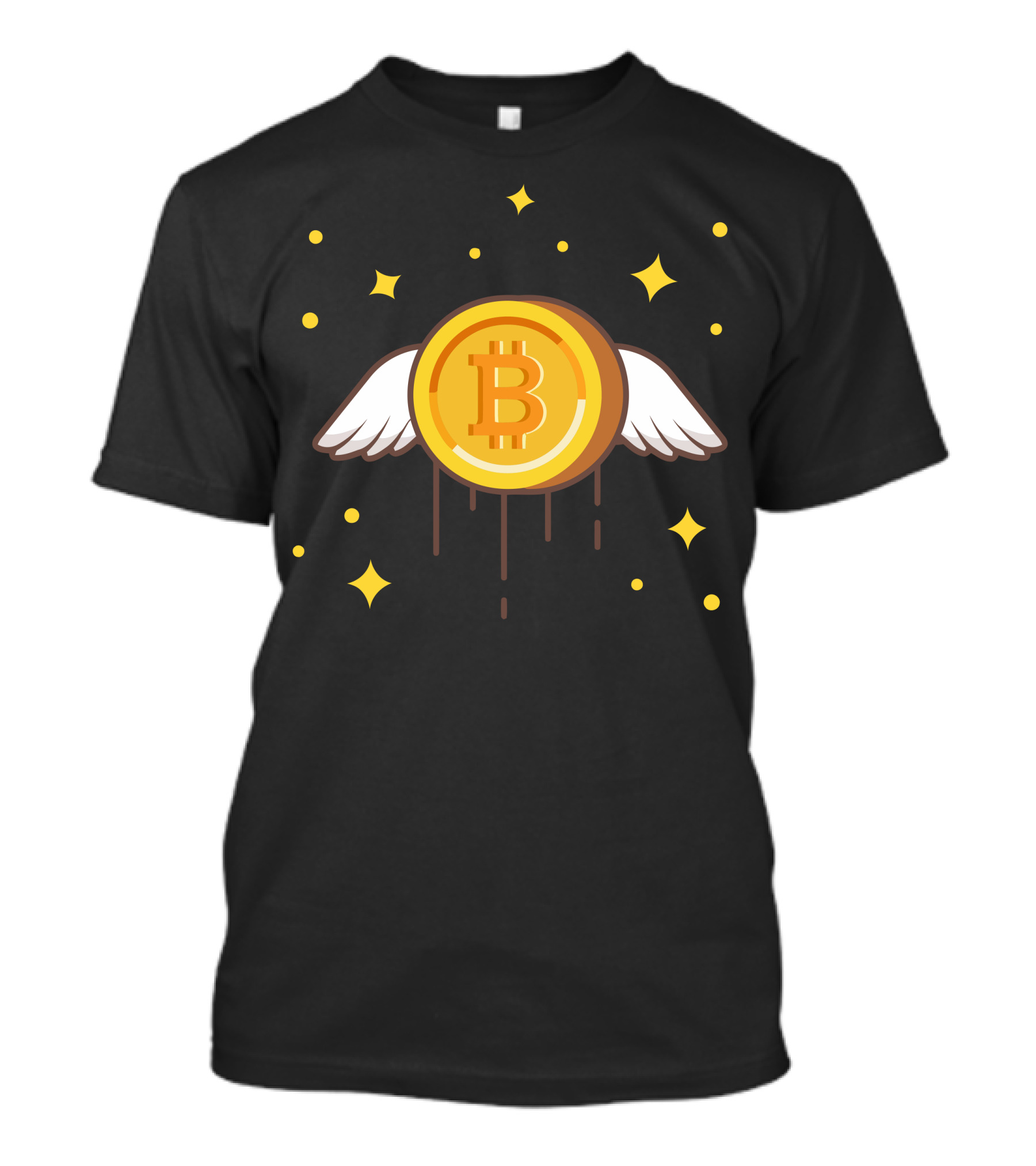 Flying Gold Bitcoin With Wings And Stars T-Shirt