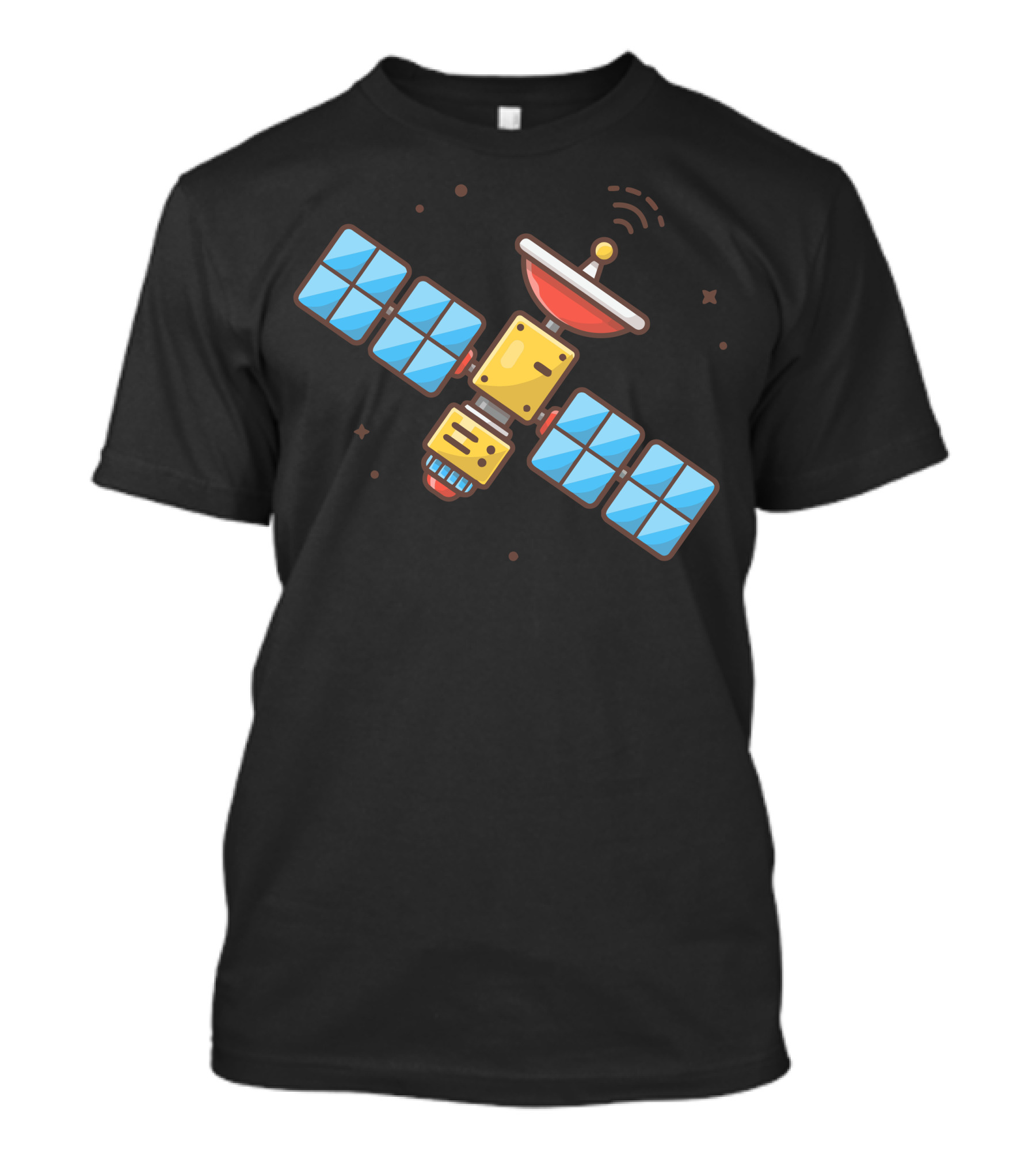 Flying Space Satellite With Antenna And Solar Panels T-Shirt
