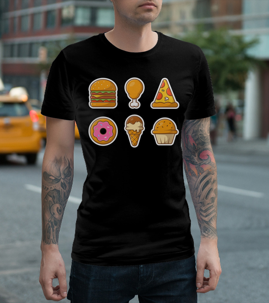 Burger Drumstick Pizza Donut Ice Cream Cupcake Vector Stickers T-Shirt