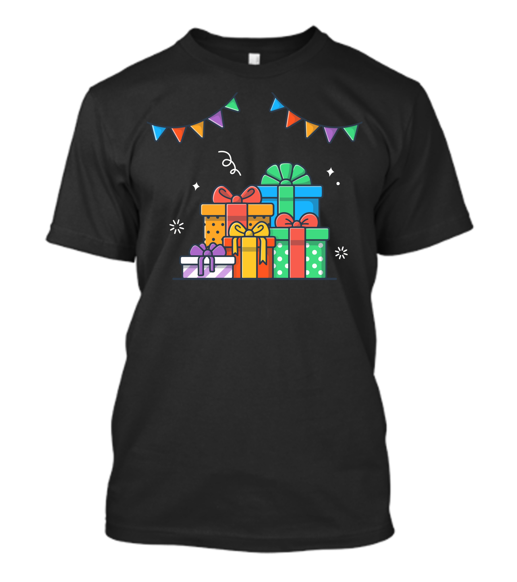 Colorful Gift Boxes Celebration With Bunting Flags T-Shirt