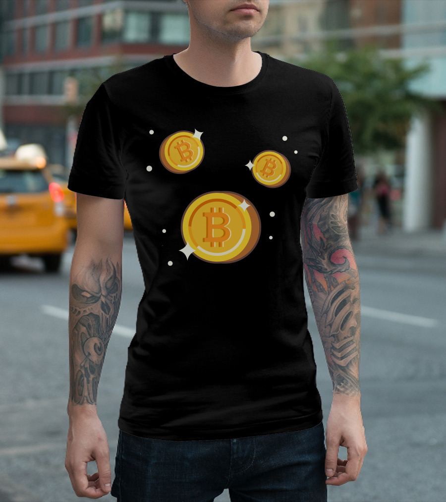 Floating Gold Bitcoins with Sparkles T-Shirt
