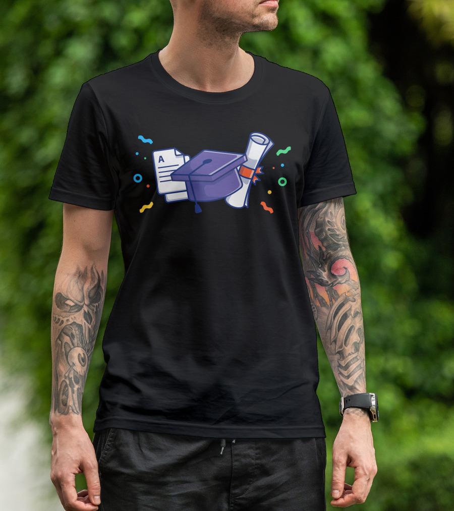 Cap And Diploma Graduation Celebration Text Confetti T-Shirt