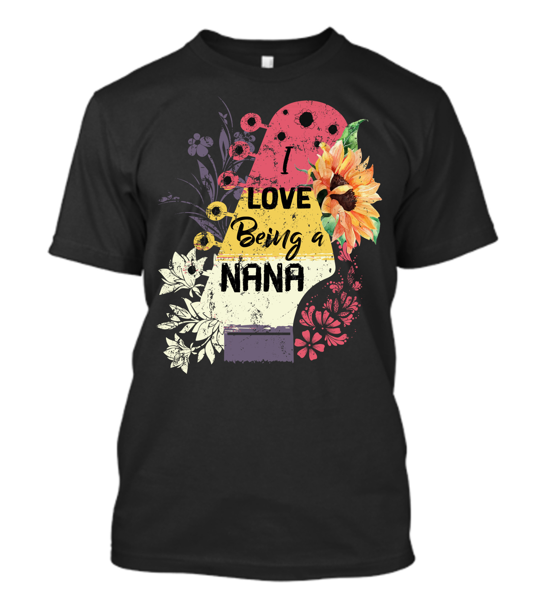 I Love Being A Nana Floral Guitar Vintage Sunflower T-Shirt