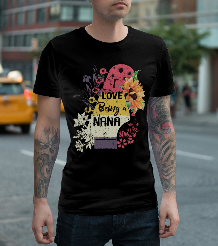 I Love Being A Nana Floral Guitar Vintage Sunflower T-Shirt