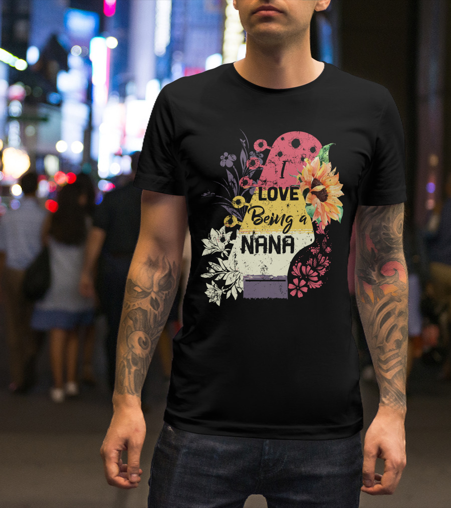 I Love Being A Nana Floral Guitar Vintage Sunflower T-Shirt