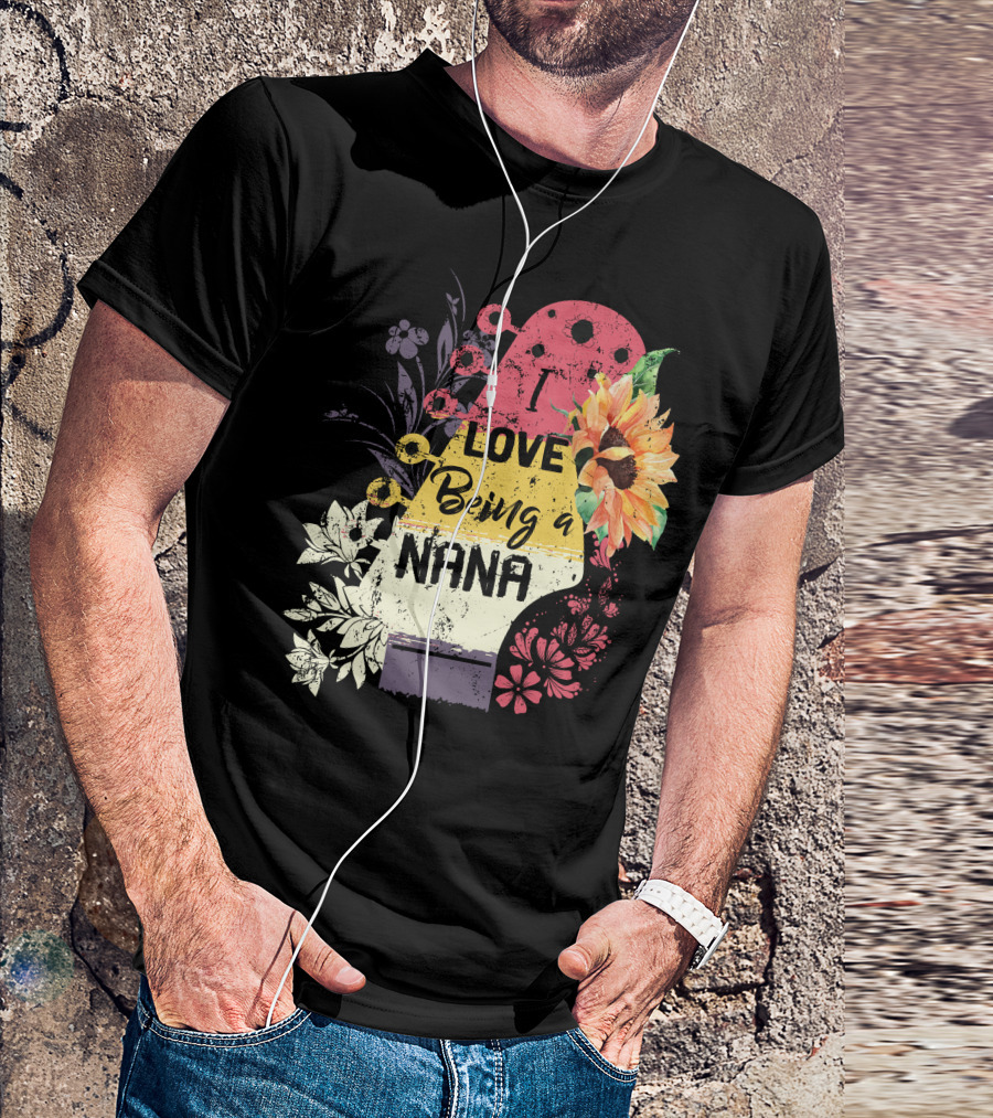 I Love Being A Nana Floral Guitar Vintage Sunflower T-Shirt