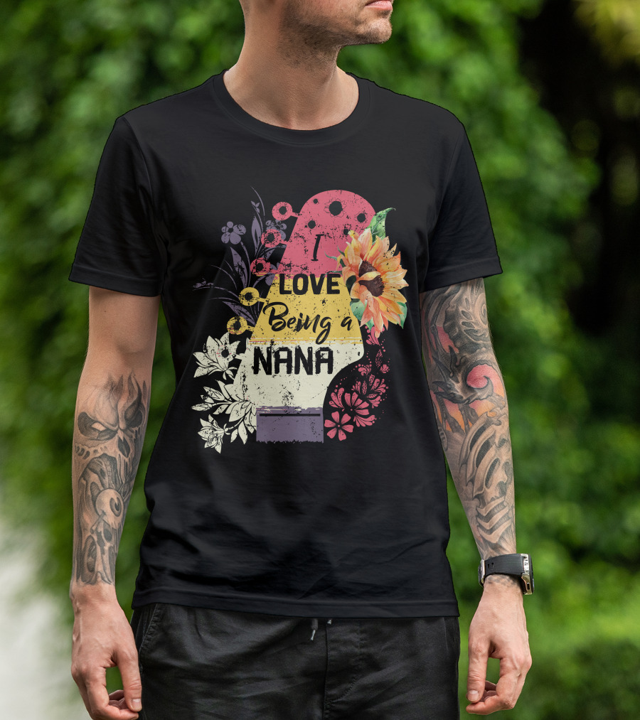 I Love Being A Nana Floral Guitar Vintage Sunflower T-Shirt