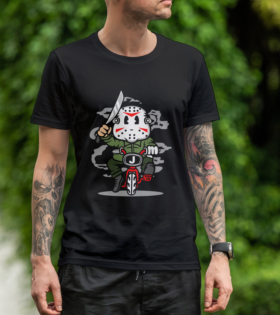 Jason Minibike Horror Icon Riding Masked Minifigure With Knife T-Shirt