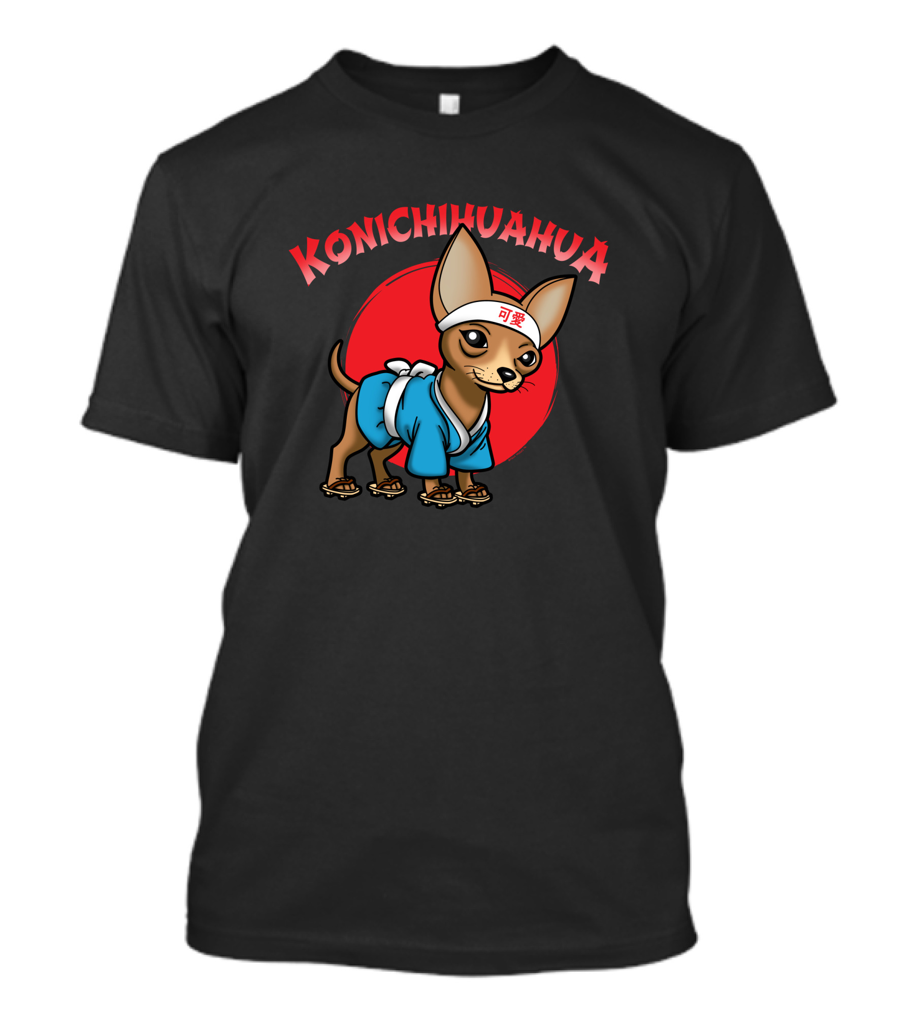 Konichihuahua Cute Chihuahua In Kimono With Red Sun And Japanese Text T-Shirt