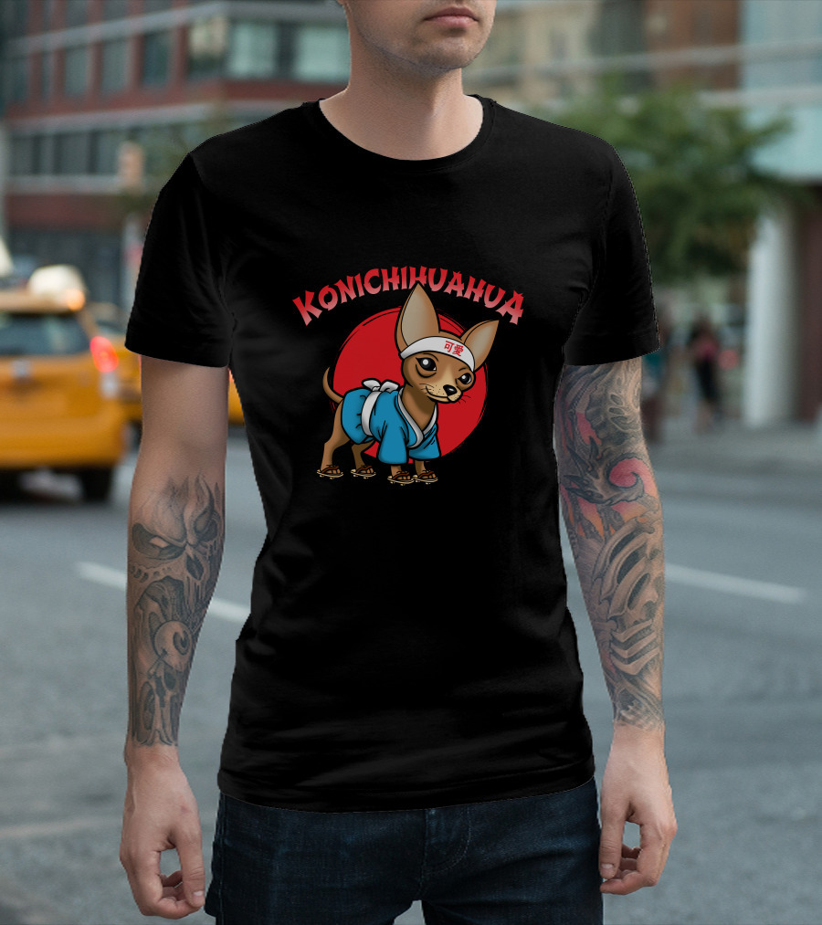 Konichihuahua Cute Chihuahua In Kimono With Red Sun And Japanese Text T-Shirt
