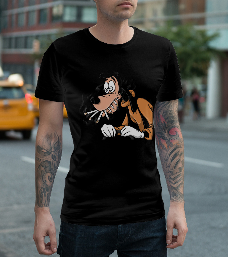 Goofy Smoking Multiple Cigarettes Cartoon T-Shirt
