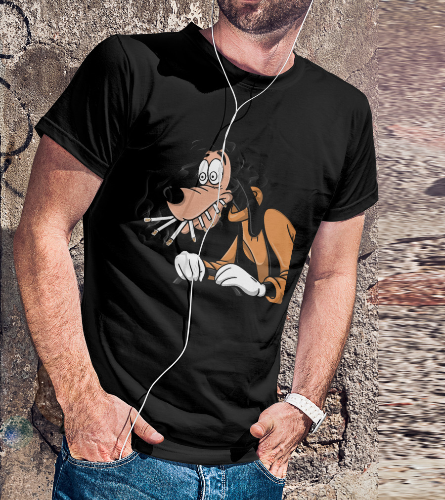 Goofy Smoking Multiple Cigarettes Cartoon T-Shirt