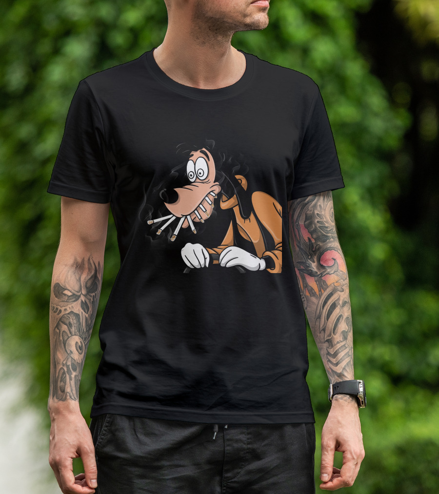 Goofy Smoking Multiple Cigarettes Cartoon T-Shirt