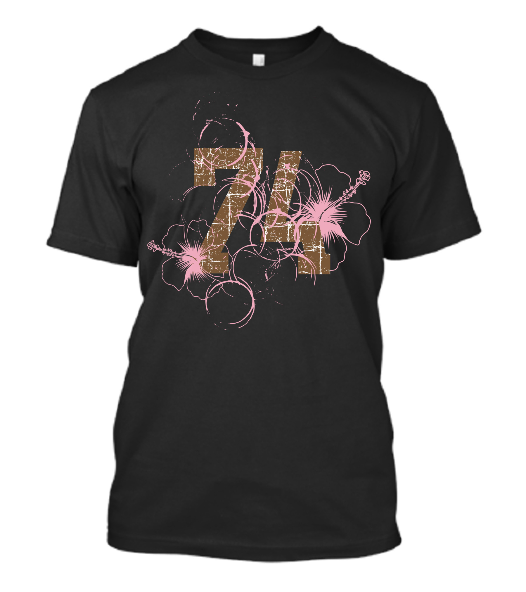 74 Vintage Floral Design With Pink Hibiscus T-Shirt