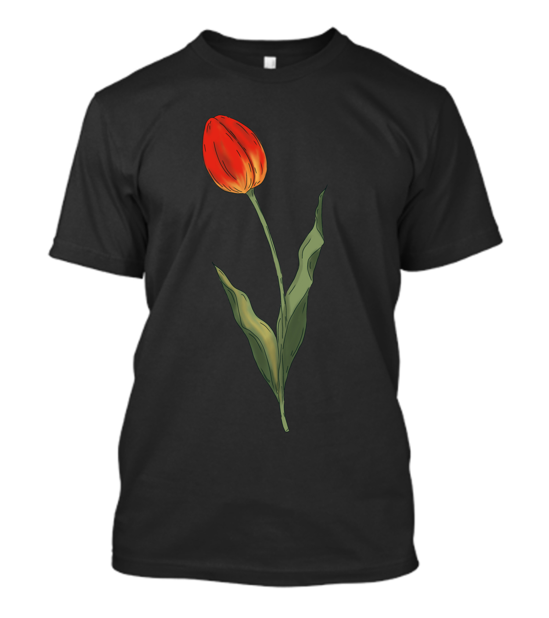 Ottoman Tulip Botanical Illustration Red Blossom Green Stem T-Shirt