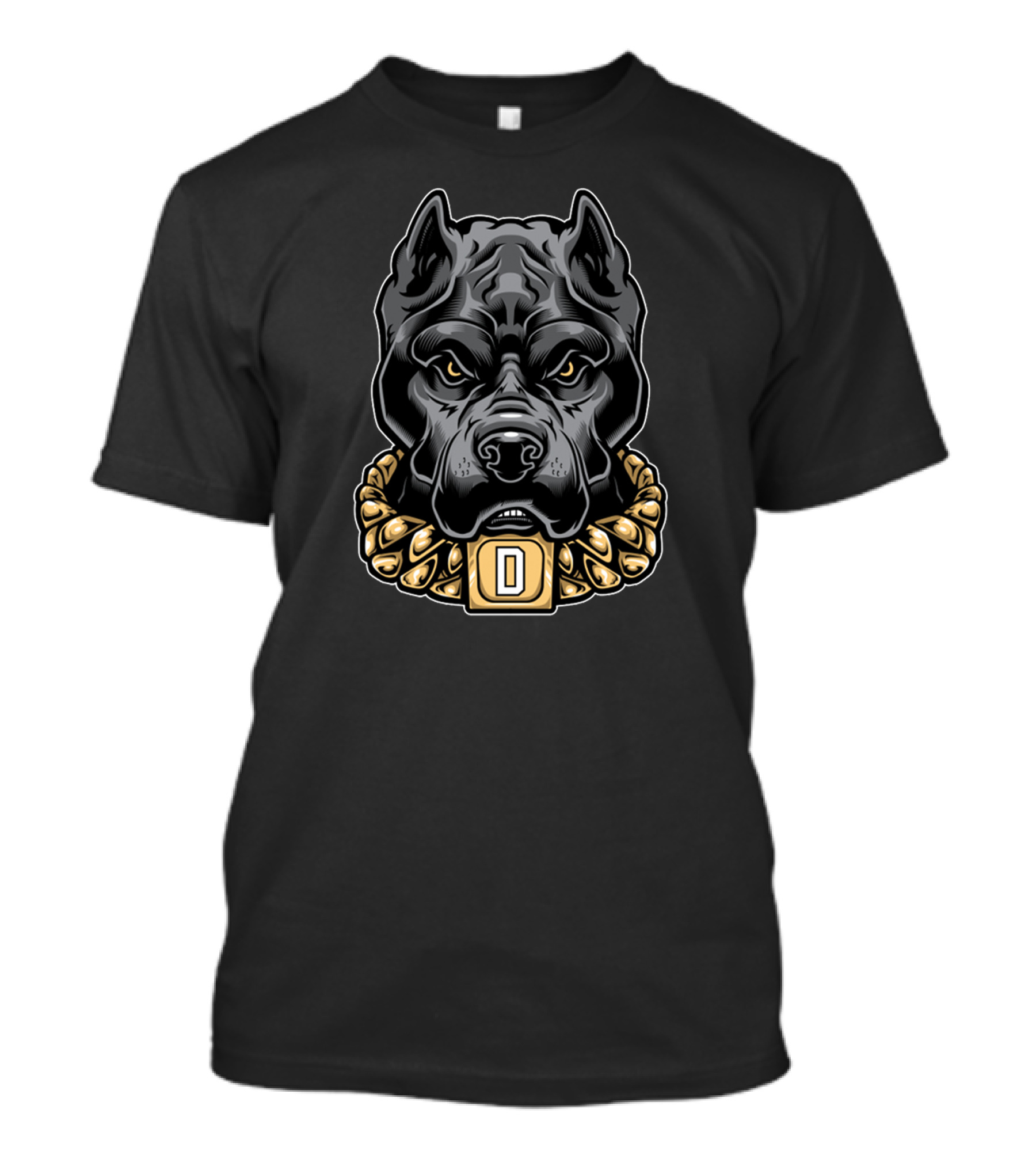 Pitbull Rebelled Warrior Dog Head With Chain Collar T-Shirt