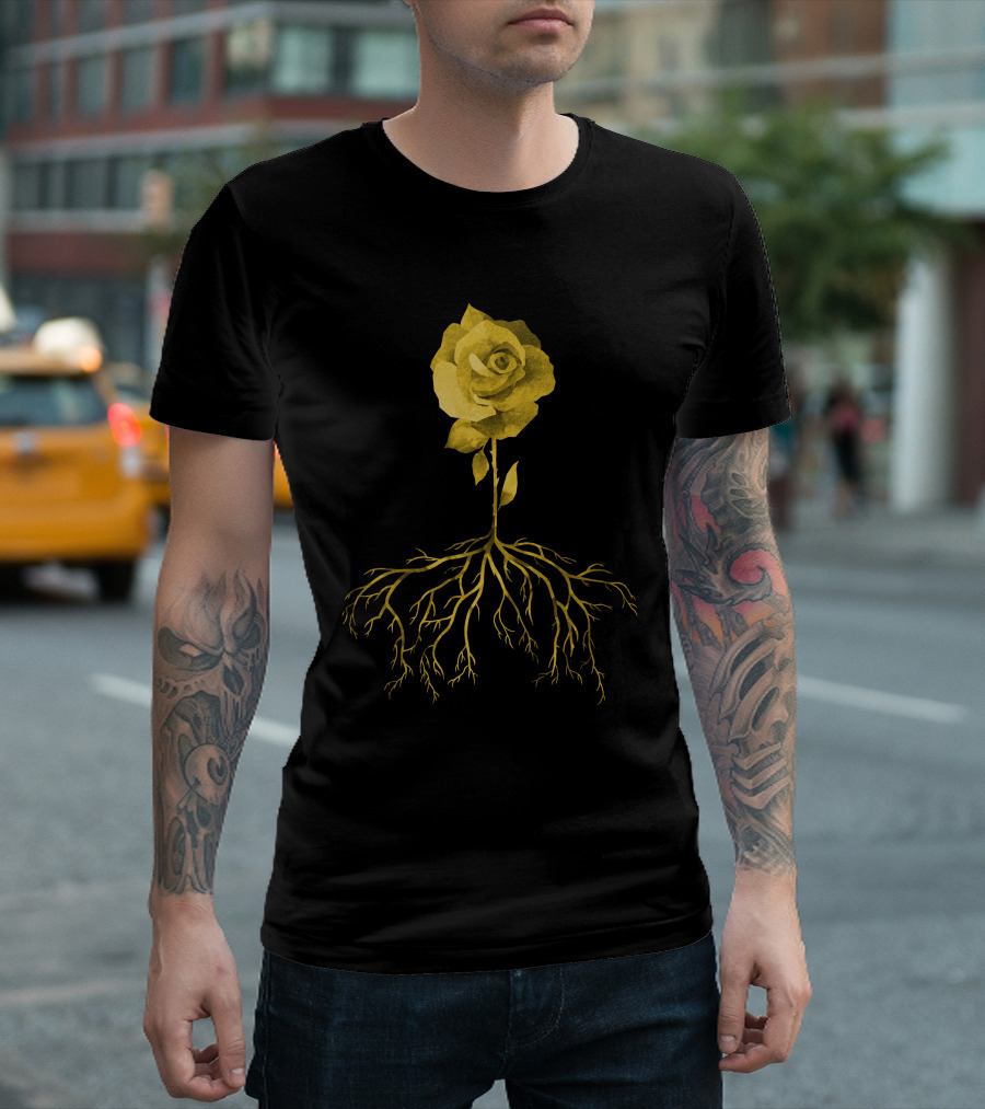 Yellow Rose with Intricate Roots T-Shirt