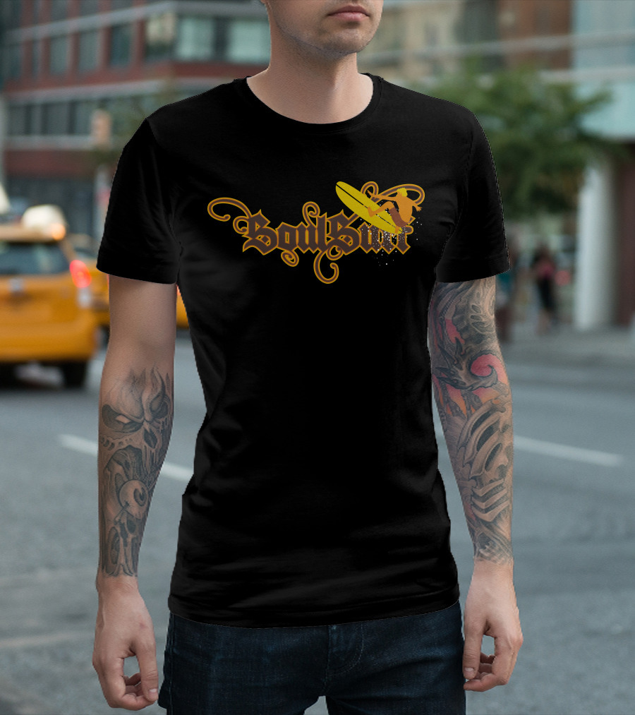 Soul Surf Surfer Riding Yellow Board With Swirls And Curves T-Shirt