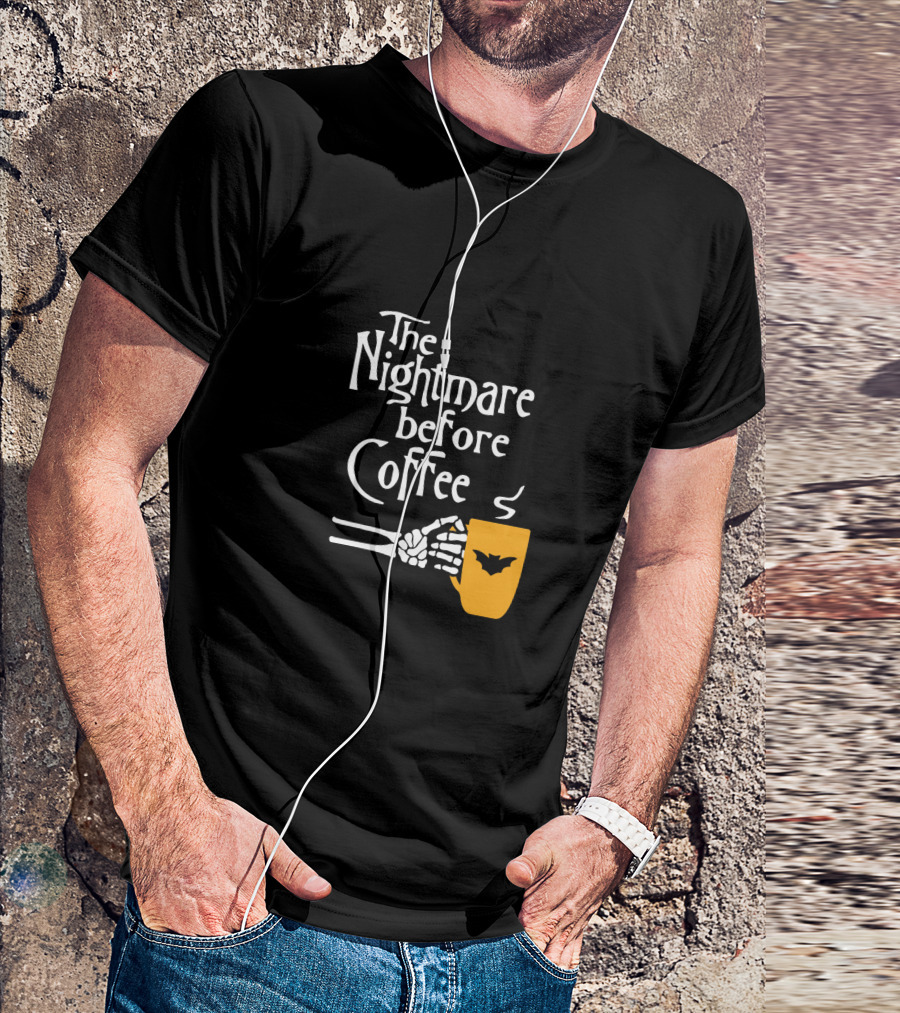 The Nightmare Before Coffee Skeleton Hand Holding Bat Mug T-Shirt