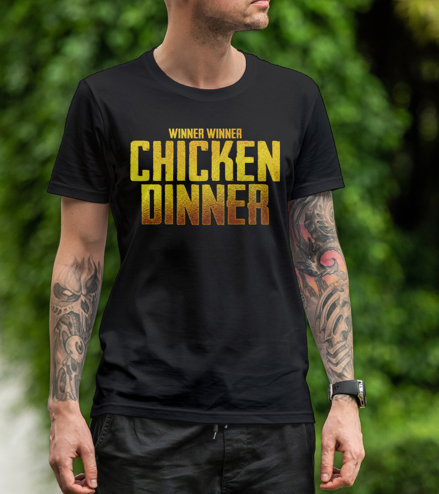 Winner Winner Chicken Dinner Shining Gold Text T-Shirt