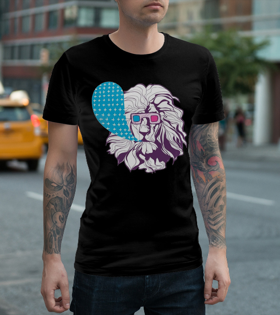 3D Lion Retro Glasses Pop T-Shirt