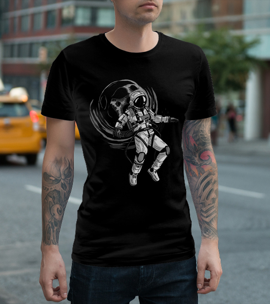 Astronaut Floating in Space with Planet Background T-Shirt