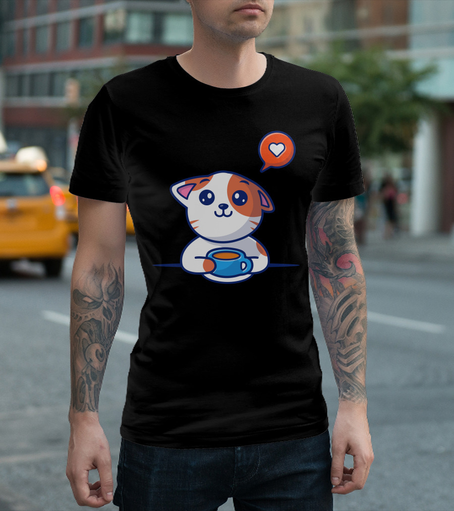 Cat Drink Coffee Heart Bubble T-Shirt