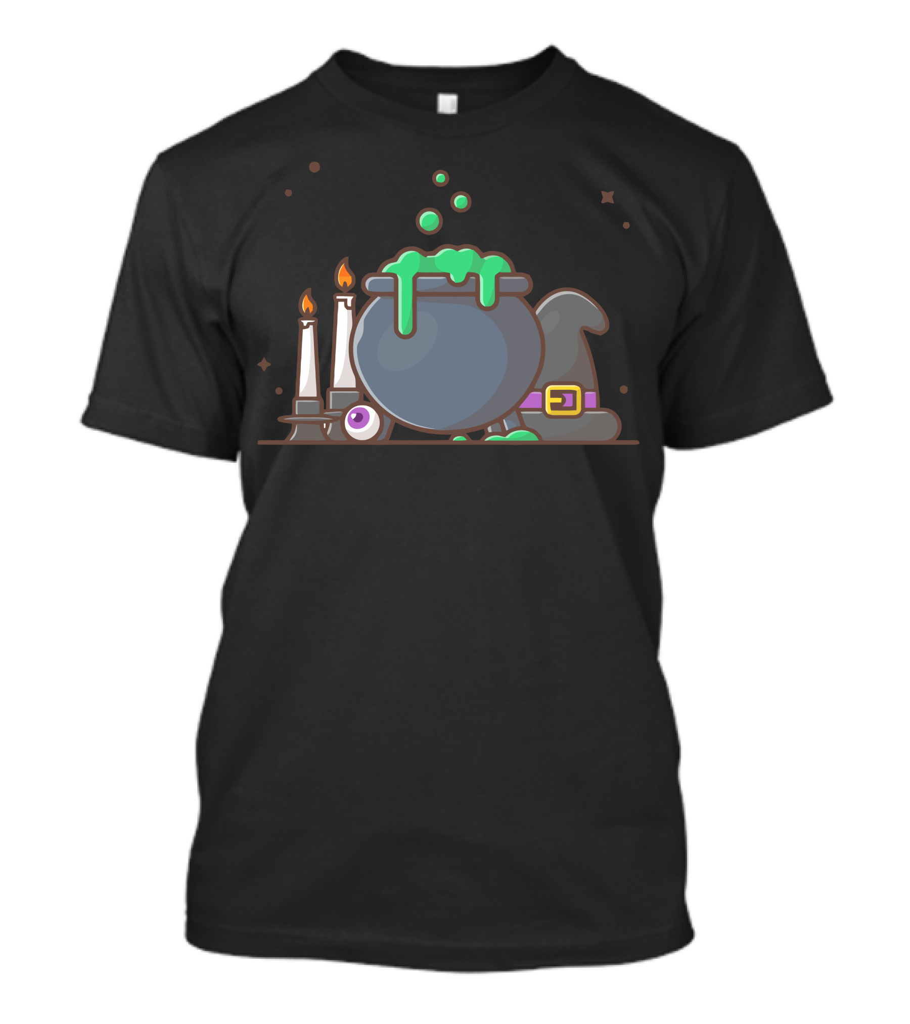 Cauldron Witch Hat Bubbling Green Brew Candles Eyeball Halloween T-Shirt