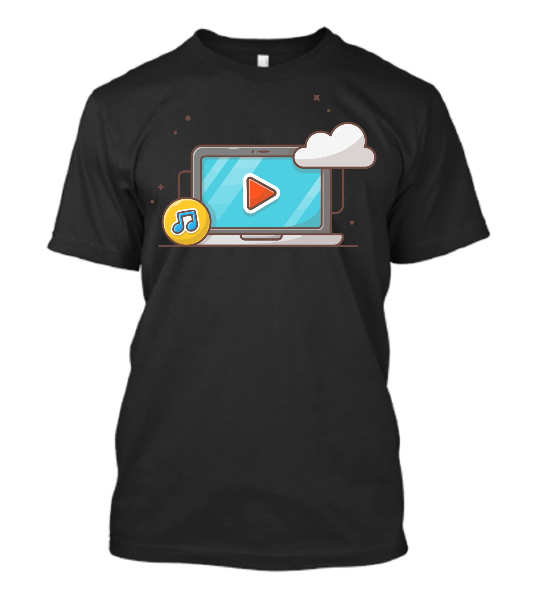 Cloud Music Note Streaming Play Button On Laptop T-Shirt