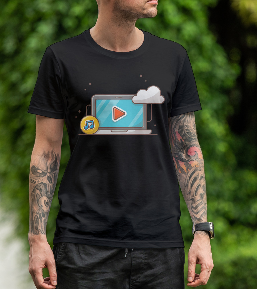Cloud Music Note Streaming Play Button On Laptop T-Shirt