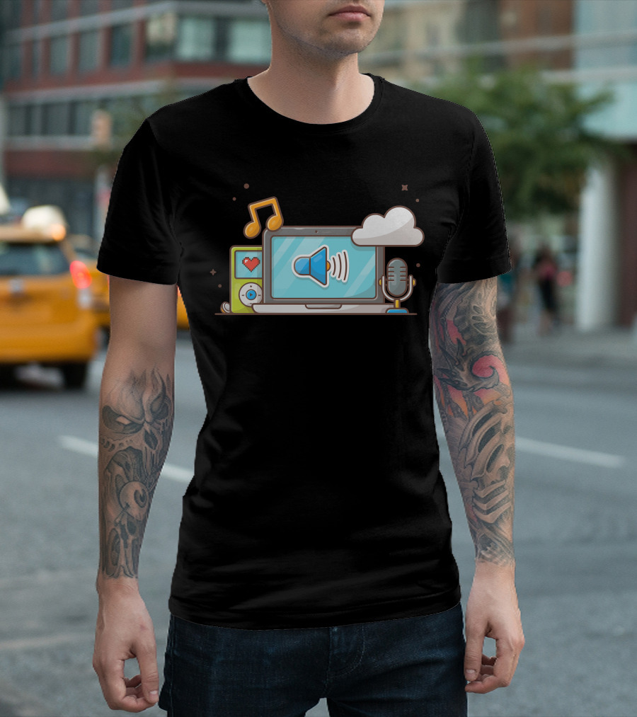 Cloud Music Player Laptop Microphone and Note of Music System T-Shirt