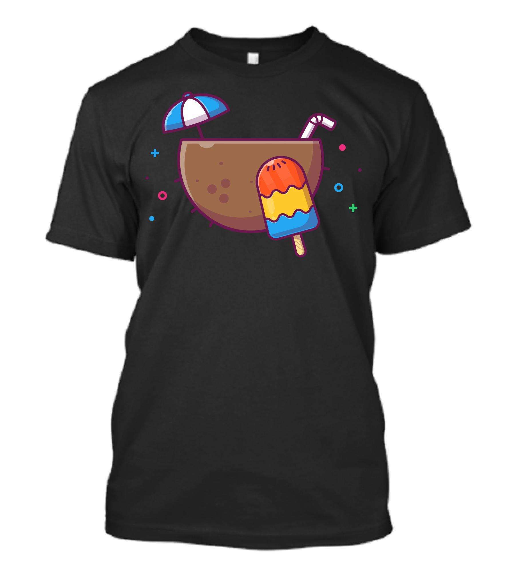 Coconut With Umbrella And Colorful Ice Cream Popsicle T-Shirt