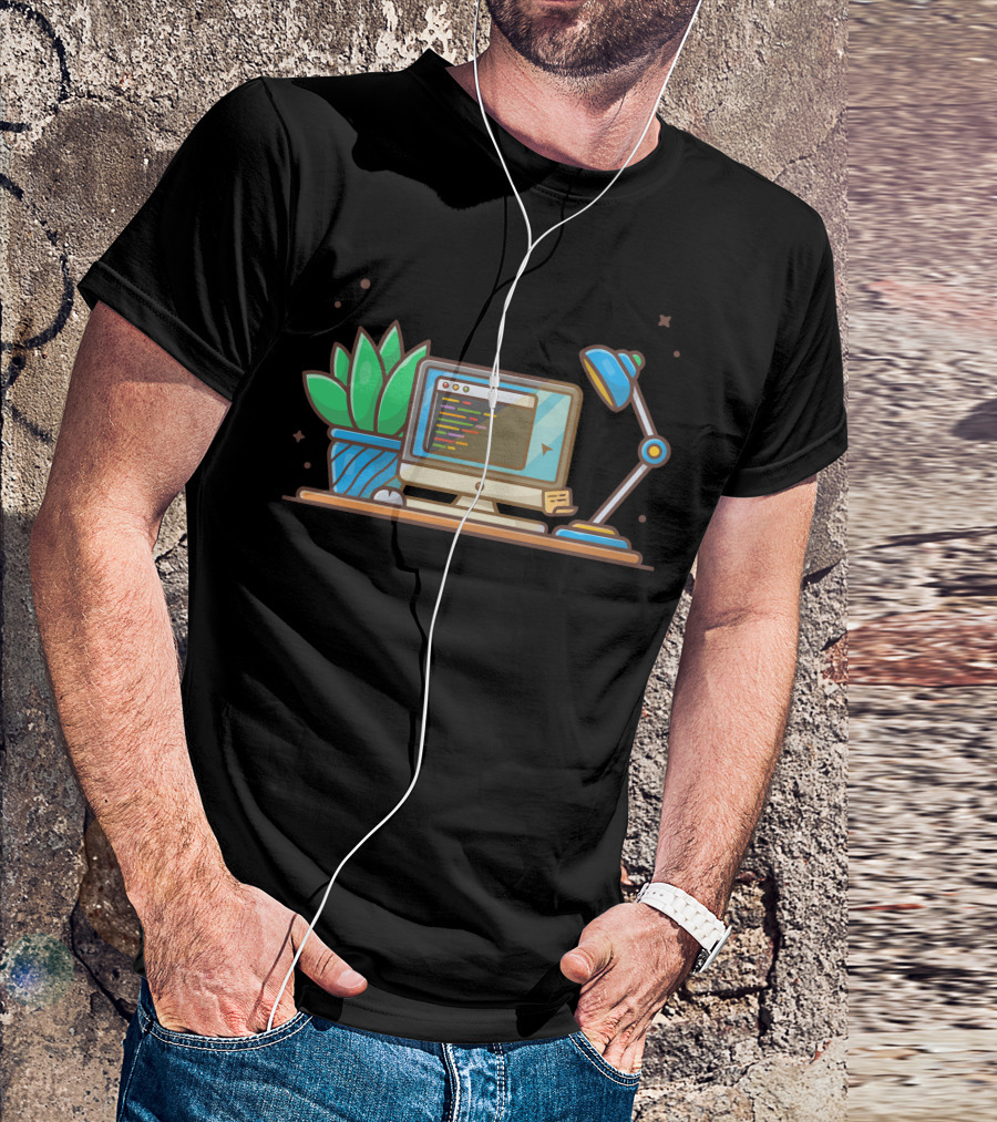 Computer Screen With Code Plant Lamp And Mouse T-Shirt