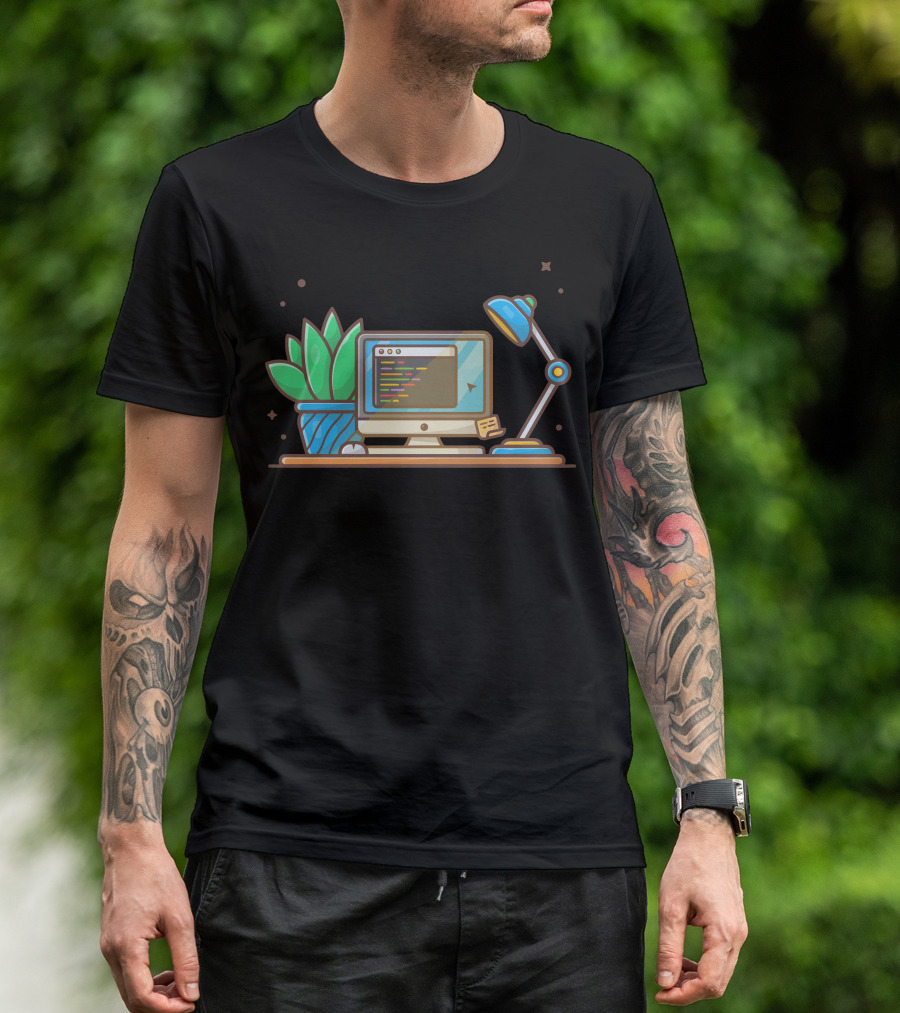 Computer Screen With Code Plant Lamp And Mouse T-Shirt