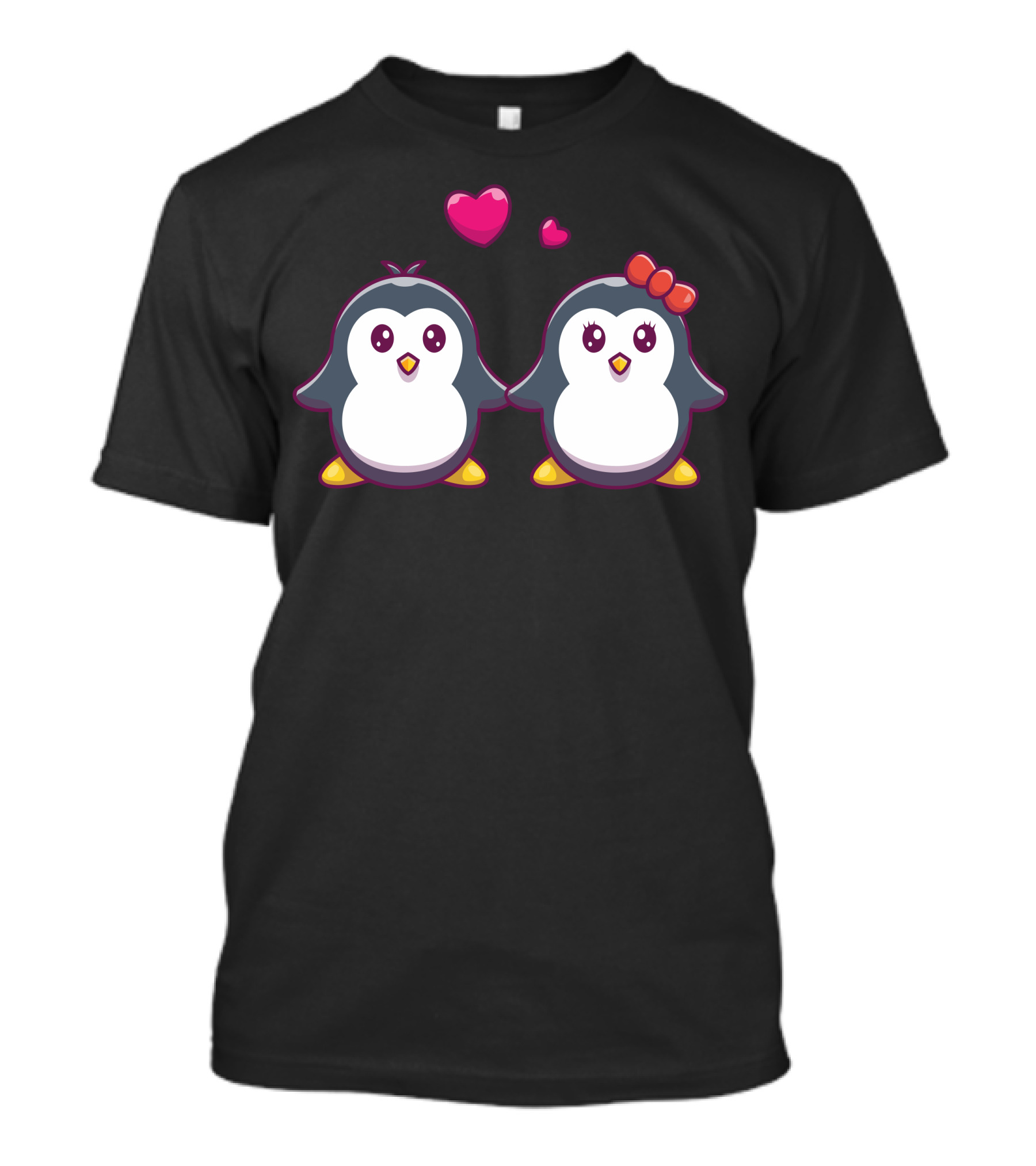 Couple Of Penguins Fall In Love With Hearts And Bow T-Shirt